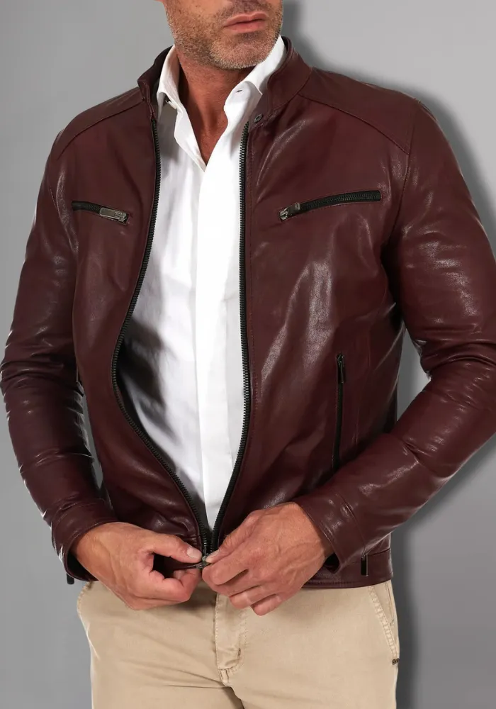 Mens Vintage Motorcycle Cafe Racer  Leather Jacket